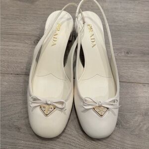Prada Women's Cream Ballet Flats bow sling back pumps calzature donna
